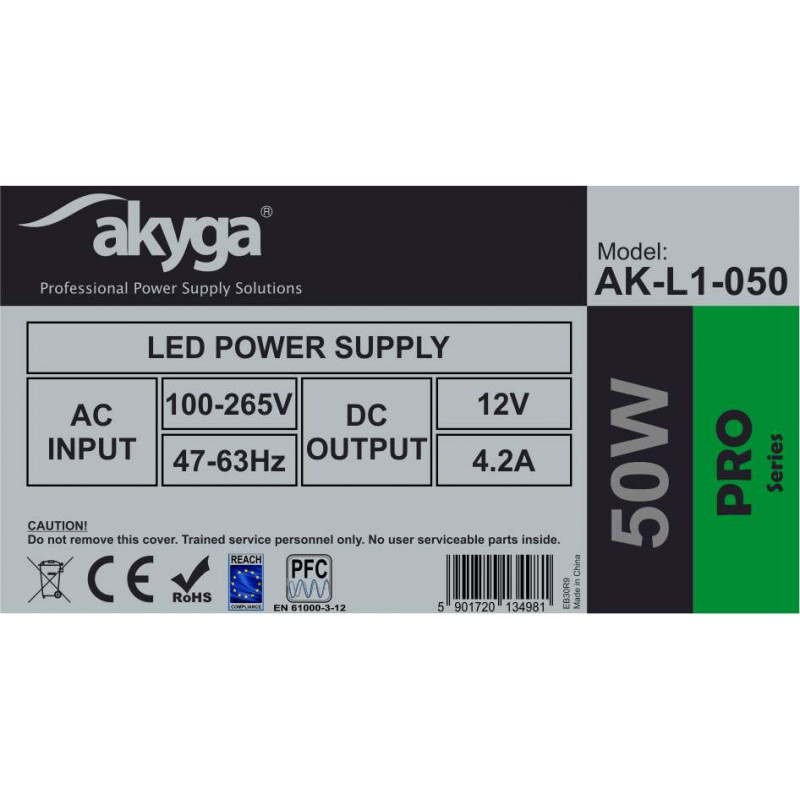 Akyga AK-L1-050 impulsinis LED maitinimo šaltinis 12 V, 4,2 A, 50 W, IP20