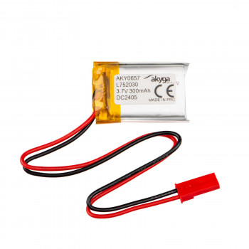 Akyga AKY0657 LP752030 Li-Po akumuliatorius 3,7 V 300 mAh su PCM, JST 2,54 mm 2 kontaktų jungtis, 150 mm laidai