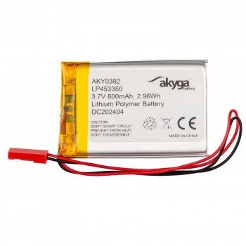 Akyga AKY0392 LP453350 Li-Po akumuliatorius 3,7 V 800 mAh su PCM, JST 2,54 mm 2 kontaktų jungtis, 150 mm laidai