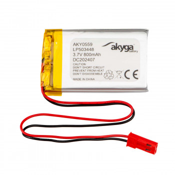 Akyga AKY0559 LP503448 Li-Po akumuliatorius 3,7 V 800 mAh su PCM, JST 2,54 mm 2 kontaktų jungtis, 150 mm laidai