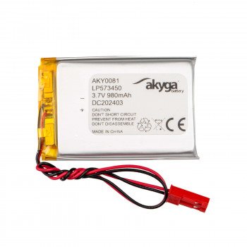 Akyga AKY0081 LP573450 Li-Po akumuliatorius 3,7 V 980 mAh su PCM, JST 2,54 mm 2 kontaktų jungtimi, 150 mm laidais
