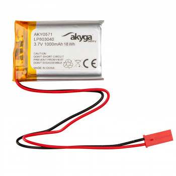 Akyga AKY0571 LP803040 Li-Po akumuliatorius 3,7 V 1000 mAh su PCM, JST 2,54 mm 2 kontaktų jungtimi, 150 mm laidais