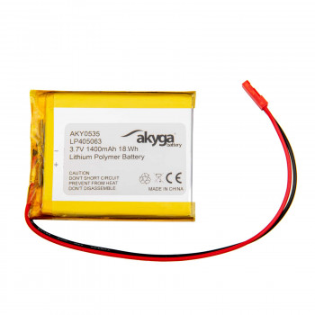 Akyga AKY0535 LP405063 Li-Po akumuliatorius 3,7 V 1400 mAh su PCM, JST 2,54 mm 2 kontaktų jungtimi, 150 mm laidais