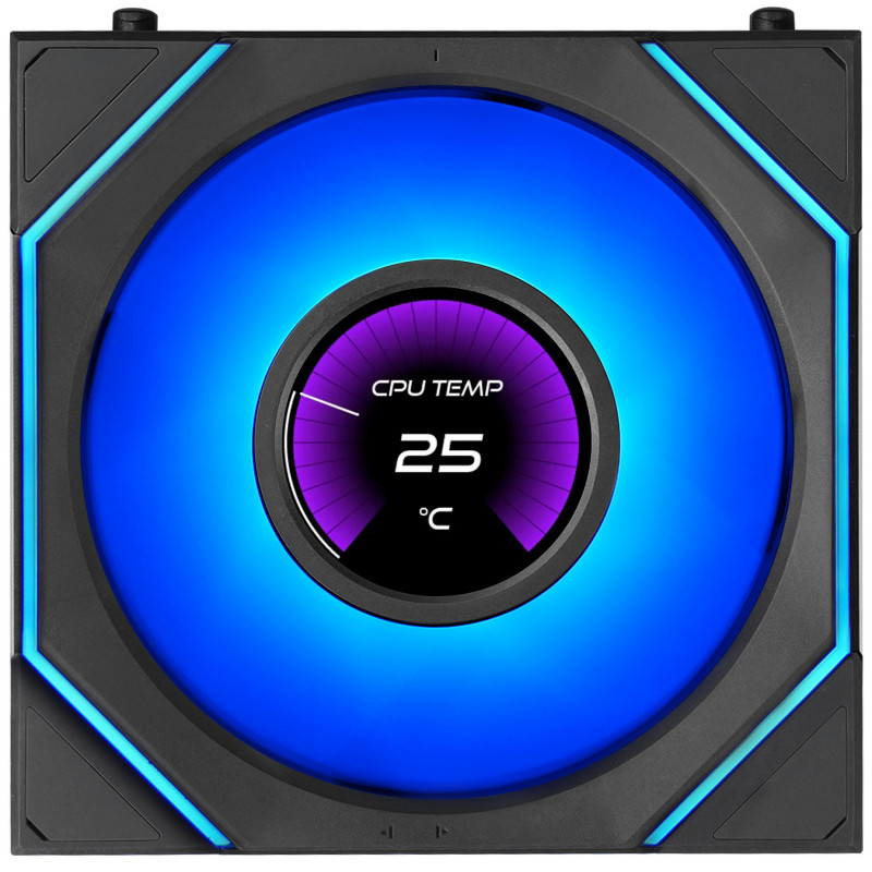 Lian Li UNI FAN SL-INF LCD FLEX Wireless ventiliatoriai kompiuterio dėžei (3 vnt.) su valdikliu, ARGB ir LCD, Reverse Blade, 120 mm, juodi