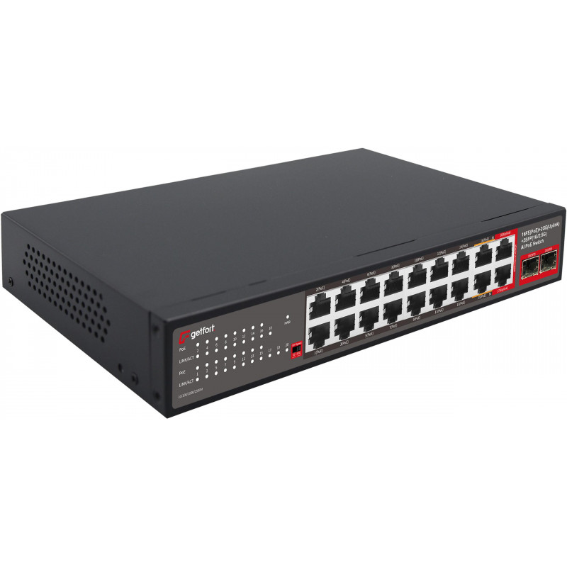 Getfort GF-120G-16P-240 tinklo PoE komutatorius, 16 x 10/100 PoE + 2 x GE + 2 x SFP, 240 W