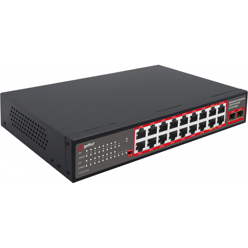 Getfort GF-220G-16P-240 tinklo PoE komutatorius, 16 x GE PoE + 2 x GE + 2 x SFP, 240 W