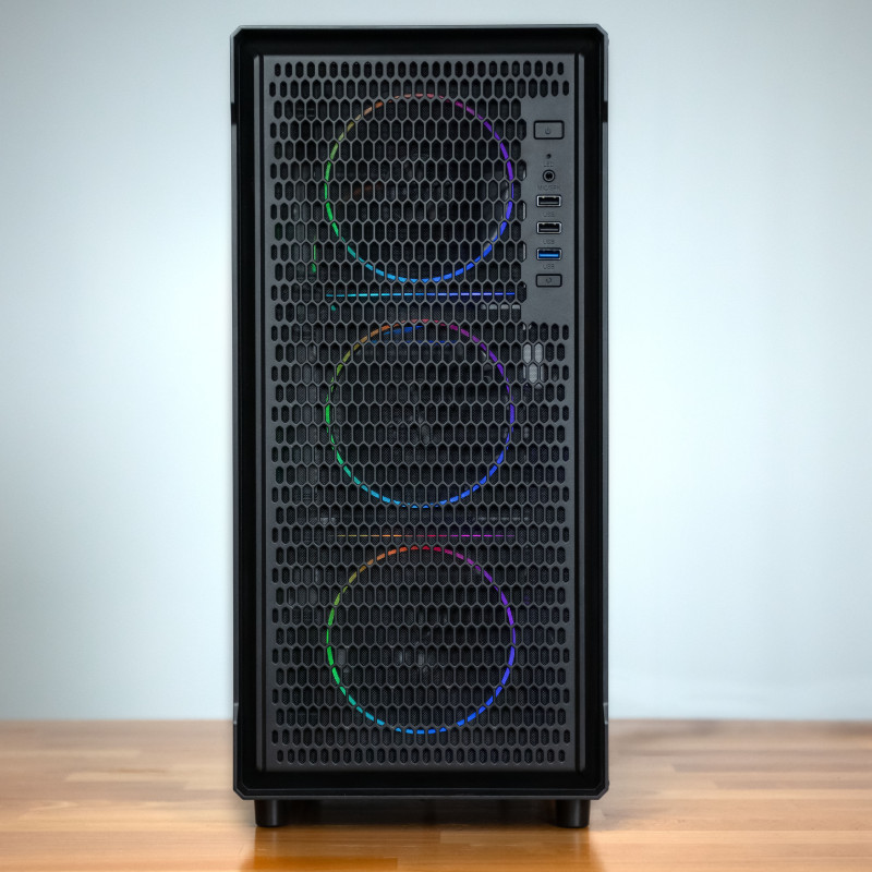 Kolink AM2 ARGB Midi Tower PC korpusas, ATX, grūdintas stiklas, įskaitant 4x 120 mm ventiliatorius, juodas