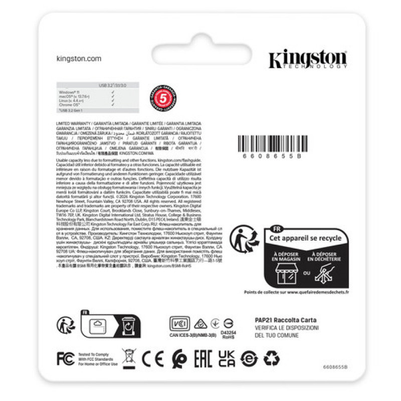Kingston DataTraveler Kyson DTKNG2/128GB USB atmintinė, 128 GB, USB 3.2 Gen 1, metalinė
