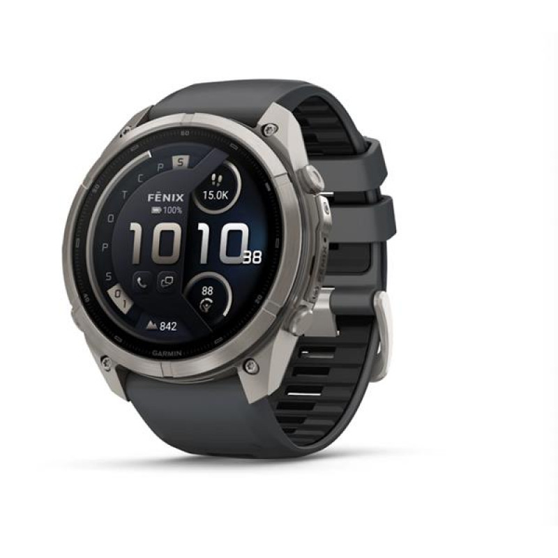 Garmin Fenix 9 Pro inReach išmanusis laikrodis, 51 mm, titano korpusas, grafito ir juodos spalvos silikoninė juostelė