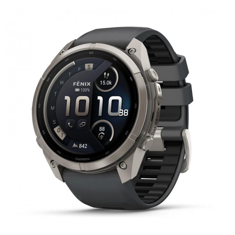 Garmin Fenix 9 Pro inReach išmanusis laikrodis, 51 mm, titano korpusas, grafito ir juodos spalvos silikoninė juostelė
