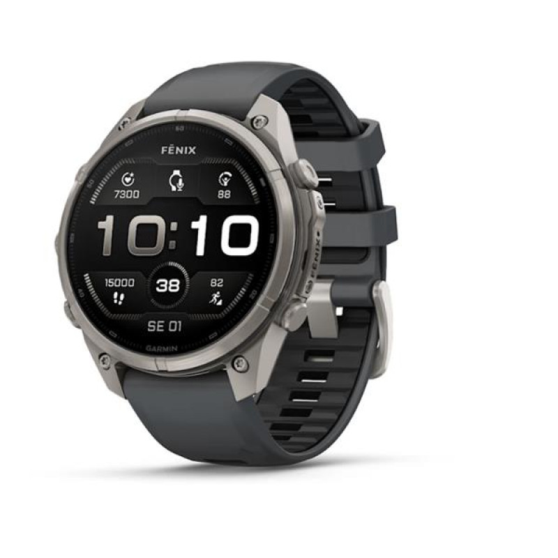 Garmin Fenix 9 Pro išmanusis laikrodis, 47 mm, titano korpusas, grafito ir juodos spalvos silikoninė juostelė