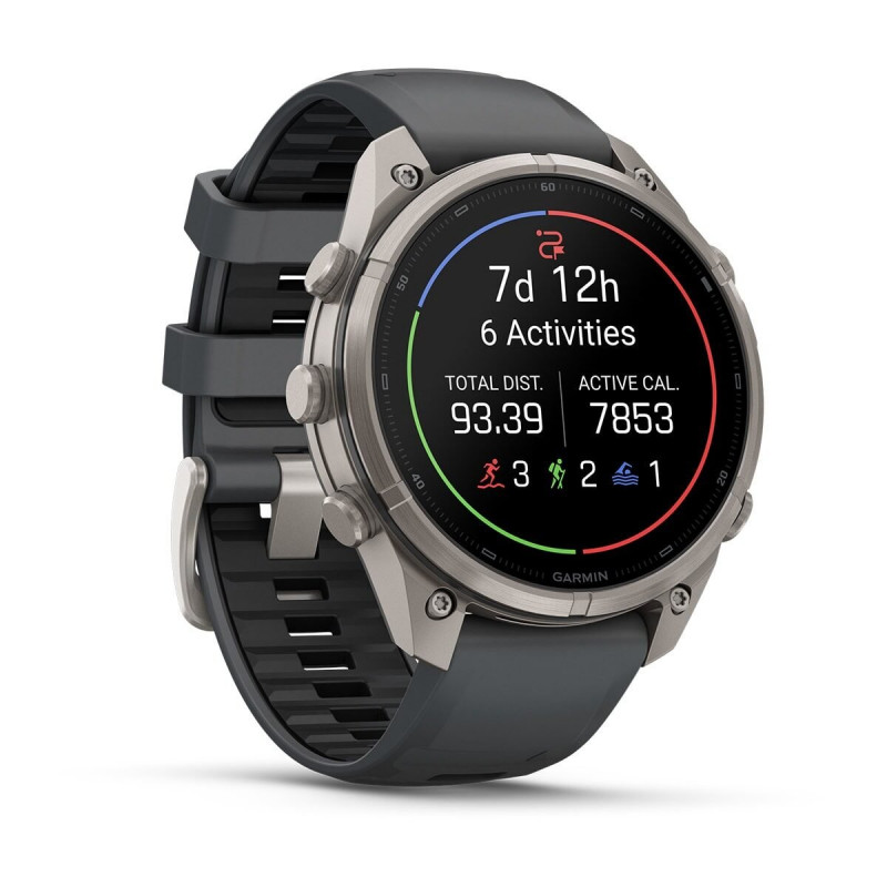 Garmin Fenix 9 Pro išmanusis laikrodis, 47 mm, titano korpusas, grafito ir juodos spalvos silikoninė juostelė