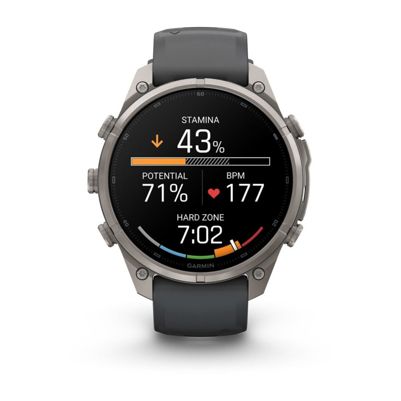 Garmin Fenix 9 Pro išmanusis laikrodis, 47 mm, titano korpusas, grafito ir juodos spalvos silikoninė juostelė