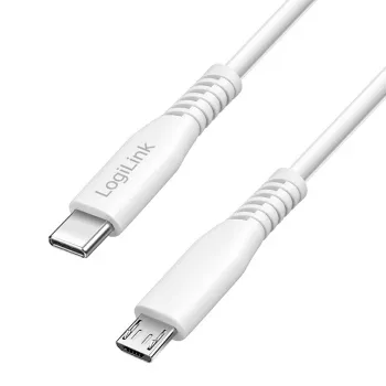 LogiLink CU0241 USB 2.0 Type-C jungiamasis laidas, USB-C kištukas – micro USB kištukas, 480 Mbps, 12 W, baltos spalvos, 0,5 m