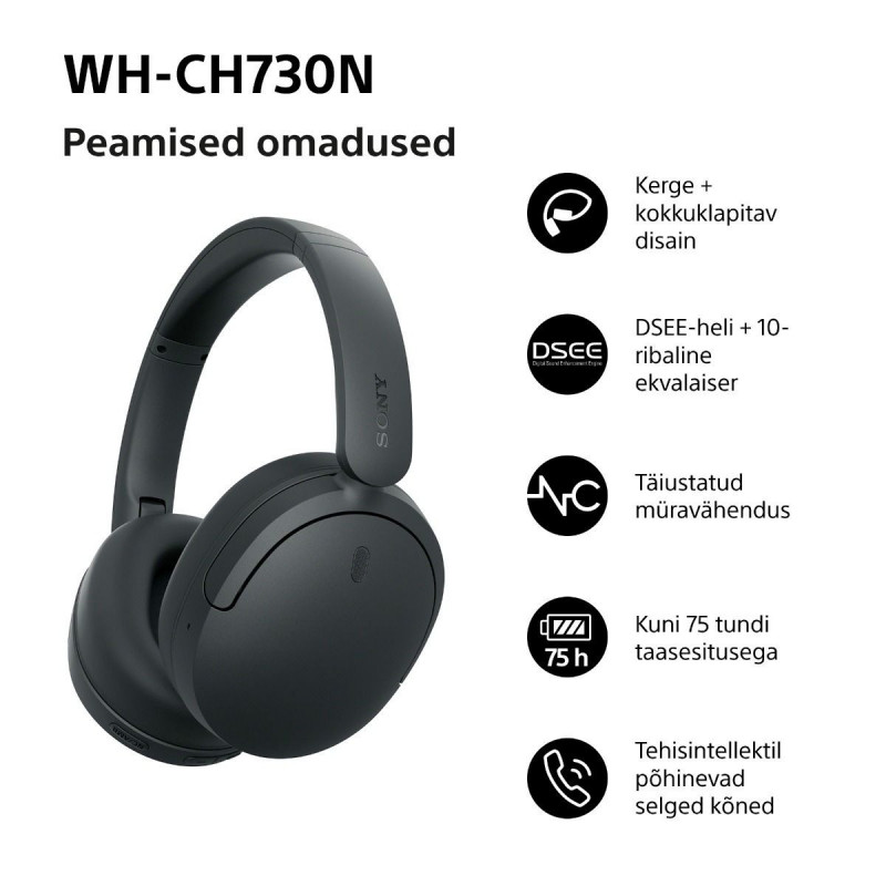 Sony WH-CH730N belaidės ausinės su triukšmo mažinimu, juodos