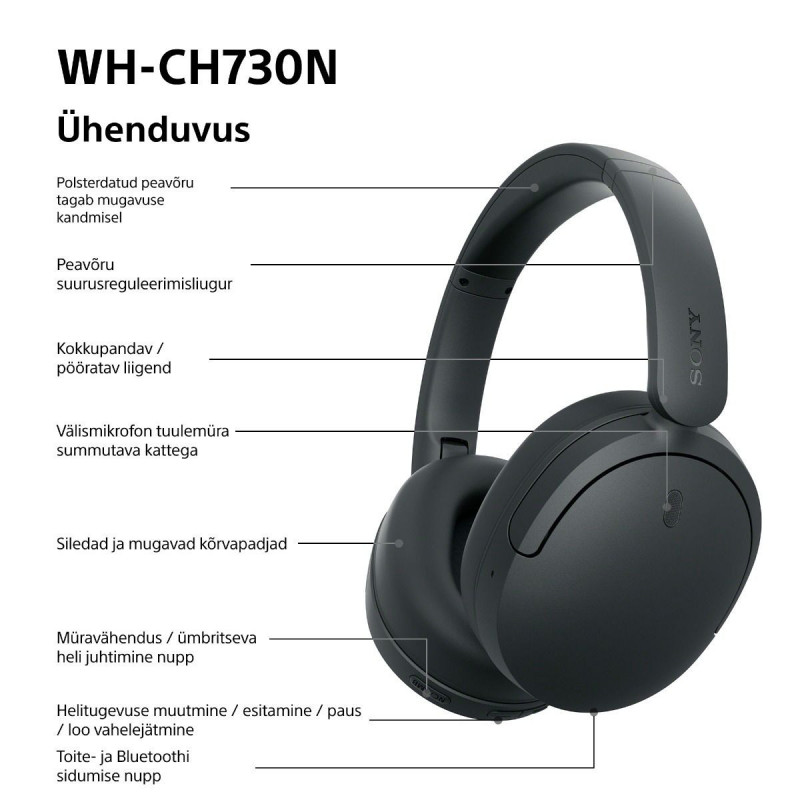 Sony WH-CH730N belaidės ausinės su triukšmo mažinimu, juodos