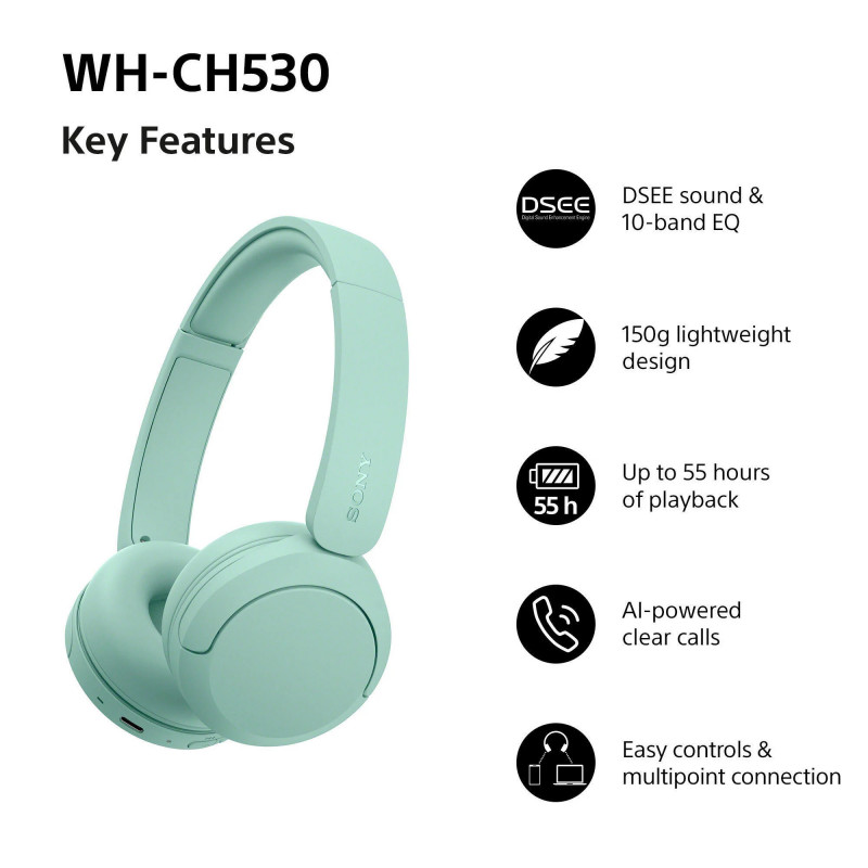 Sony WH-CH530 Bluetooth belaidės ausinės, mėtinė spalva