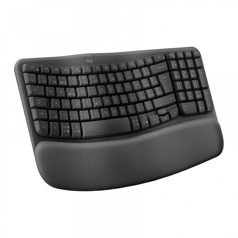 Logitech Wave Keys 920-012289 belaidė ergonominė klaviatūra su 2,4 GHz ir Bluetooth ryšiu, Šveicarijos (CH) klavišų išdėstymas, grafito