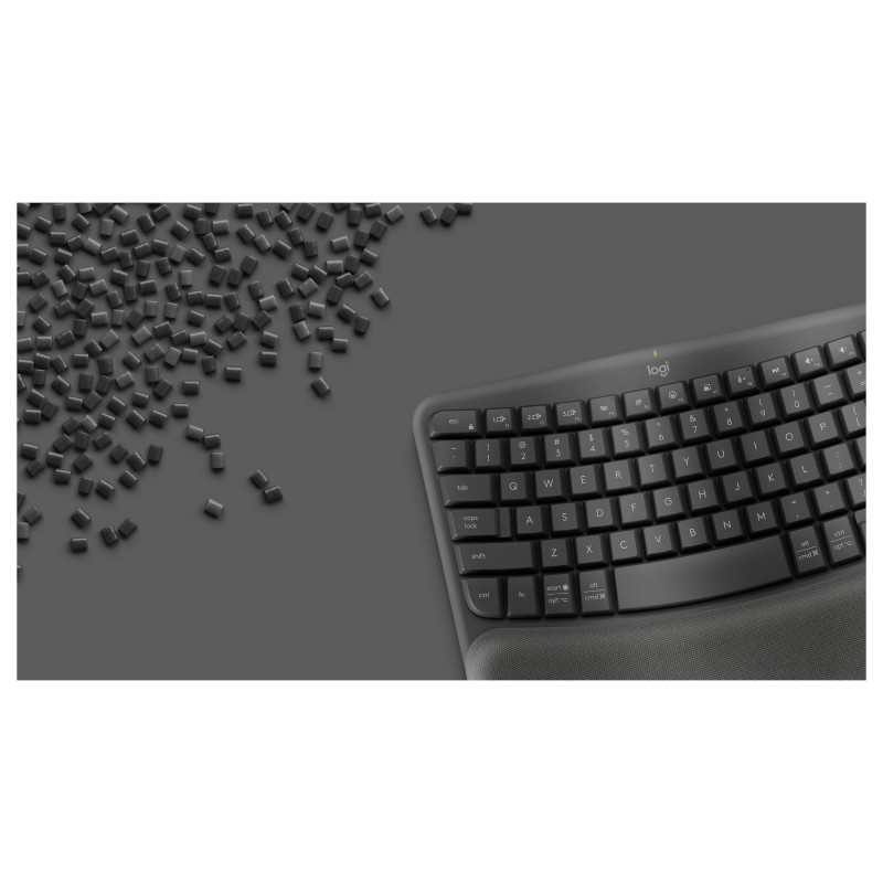 Logitech Wave Keys 920-012289 belaidė ergonominė klaviatūra su 2,4 GHz ir Bluetooth ryšiu, Šveicarijos (CH) klavišų išdėstymas, grafito