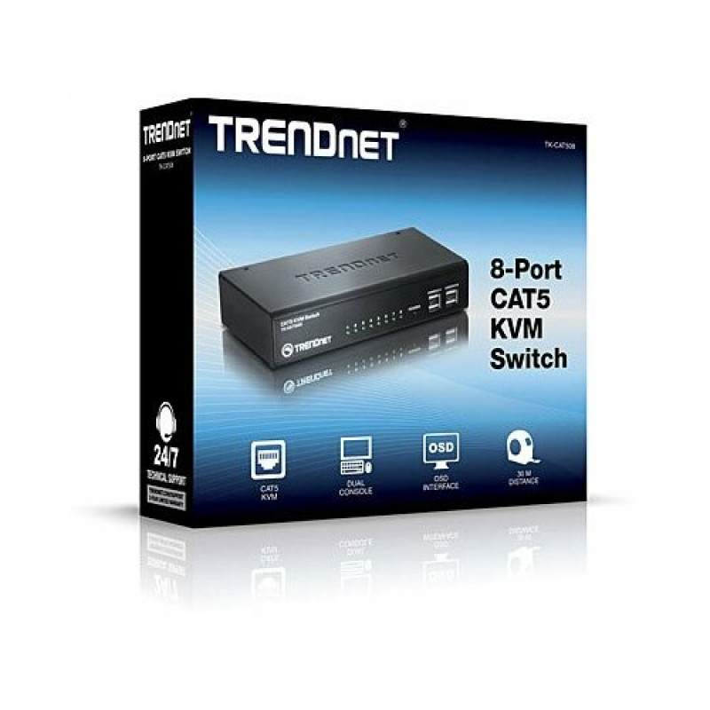 TRENDnet TK-CAT508 KVM komutatorius, 8 KVM jungtys