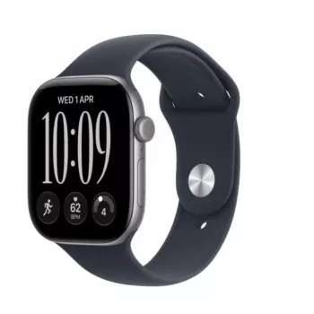 Apple Watch Series 12 GPS 46 mm išmanusis laikrodis: kosminės pilkos spalvos aliuminio korpusas ir tamsiai mėlynas Sport dirželis, dydis M/L