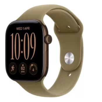 Apple Watch Series 12 GPS išmanusis laikrodis, 46 mm, tamsiai bronzinis aliuminio korpusas, alyvuogių spalvos sportinė apyrankė S/M