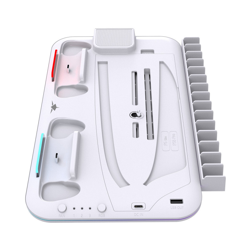White Shark KIMURA PRO PS5 aušinamasis pagrindas su 2 pultelių įkrovimo vietomis, baltas