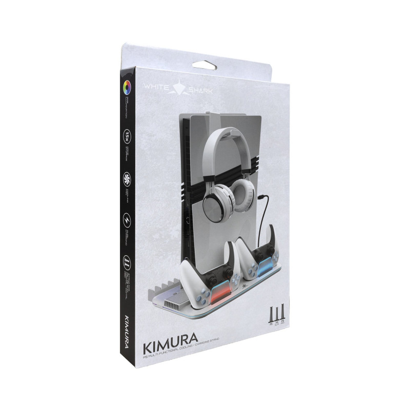White Shark KIMURA PRO PS5 aušinamasis pagrindas su 2 pultelių įkrovimo vietomis, baltas