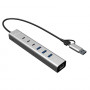 i-tec CAHUBMETAL6LANPD USB-C/USB-A metalinis USB skirstiklis, 6 prievadai, Gigabit LAN, Power Delivery 85 W, sidabrinis