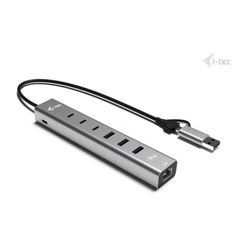 i-tec CAHUBMETAL6LANPD USB-C/USB-A metalinis USB skirstiklis, 6 prievadai, Gigabit LAN, Power Delivery 85 W, sidabrinis