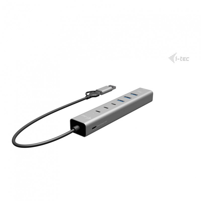 i-tec CAHUBMETAL6LANPD USB-C/USB-A metalinis USB skirstiklis, 6 prievadai, Gigabit LAN, Power Delivery 85 W, sidabrinis