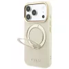 Guess GUE005667 Ring Stand 360 Grained Classic Logo MagSafe apsauginis dėklas iPhone 18 Pro / 17 Pro, smėlio spalvos