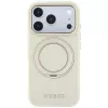 Guess GUE005667 Ring Stand 360 Grained Classic Logo MagSafe apsauginis dėklas iPhone 18 Pro / 17 Pro, smėlio spalvos
