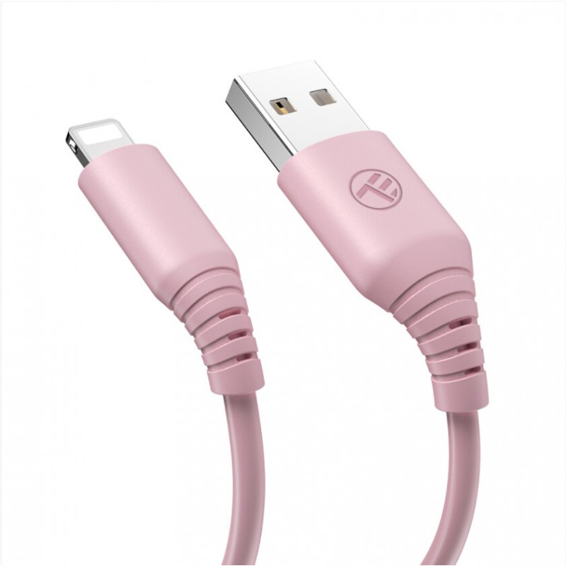 Tellur silikoninis jungiamasis USB–Lightning kabelis, 3 A, 1 m, rožinis