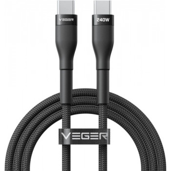 Veger CC03 juodas 1,5 m laidas USB-C – USB-C, PD 48 V, 5 A, 240 W
