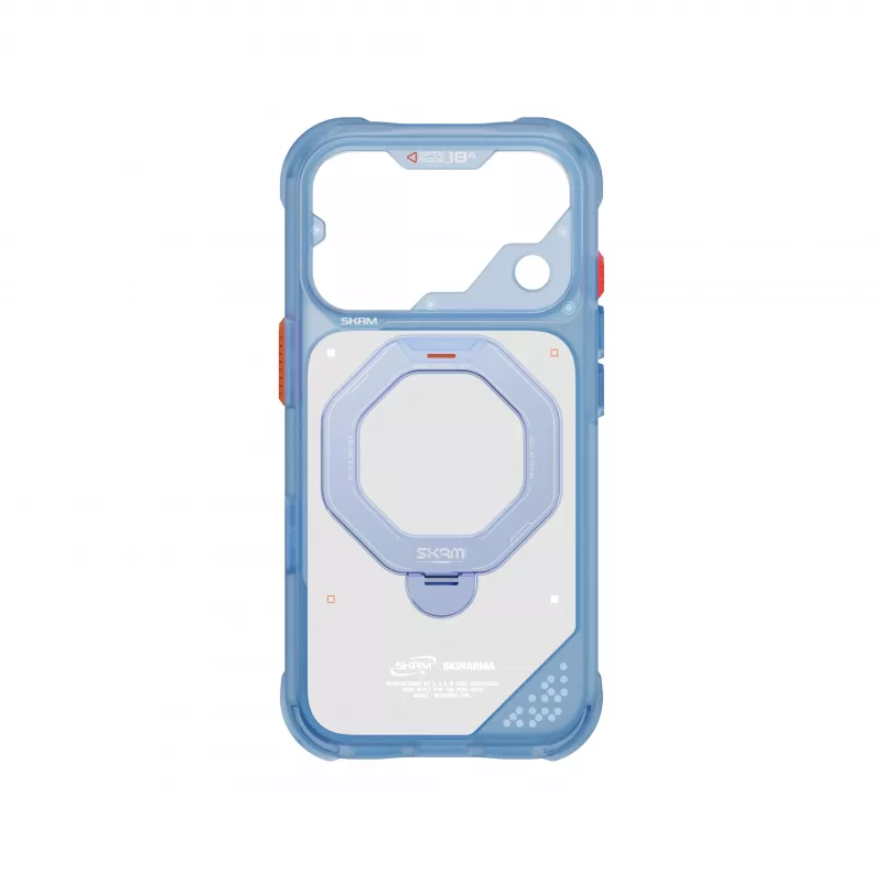 Skinarma Saturn Skin000483 apsauginis dėklas su MagSafe ir RotatingKick Stand, skirtas iPhone 18 Pro / 17 Pro, mėlynos spalvos