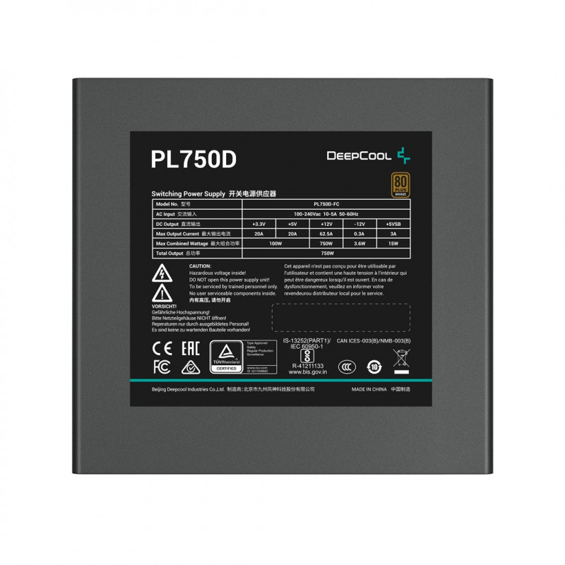 Maitinimo blokas DeepCool PL750D R-PL750D-FC0B-EU, 750 W, ATX, 20+4 kontaktų, juodas