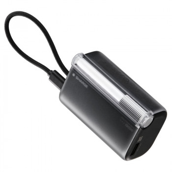 SHARGE Flow 3 powerbankas, 10 000 mAh, 45 W PD, su USB-C laidu, juodas