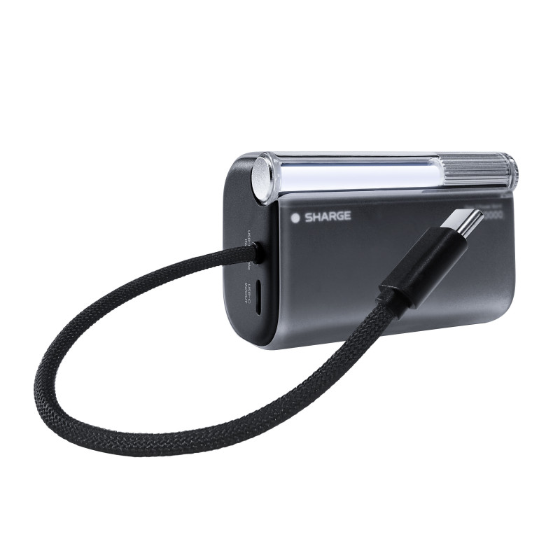 SHARGE Flow 3 powerbankas, 10 000 mAh, 45 W PD, su USB-C laidu, juodas