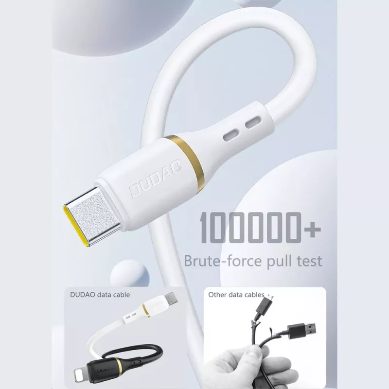 Dudao 1 m 60 W USB-C–USB-C duomenų kabelis, skystasis silikonas, baltas