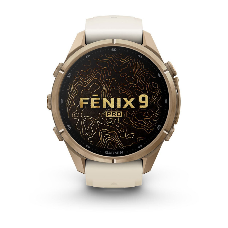 Garmin Fenix 9 Pro 010-04335-26 išmanusis laikrodis (43 mm), titanas Autumn Gold, silikoninė kreminė / pilka apyrankė