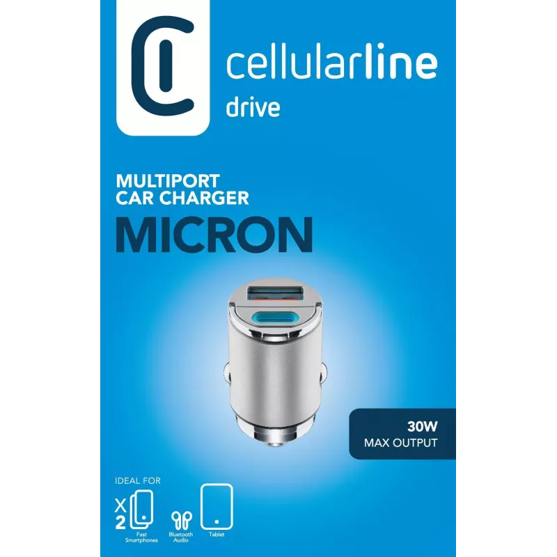 Cellularline Micron 30 W įkroviklis automobiliui, USB-C/USB-A