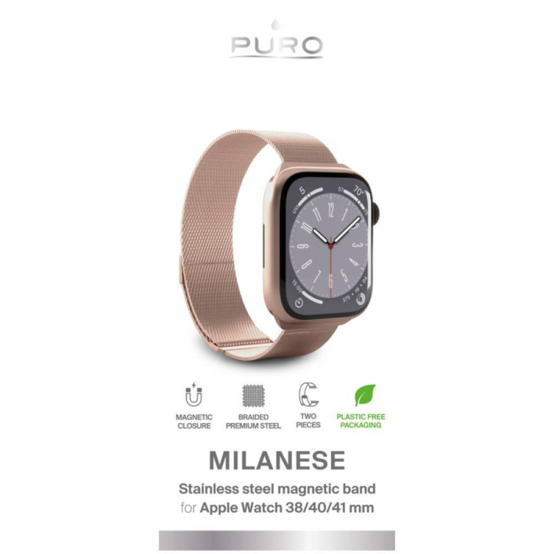 Puro Milanese PUMILAW40ROSE plieninė Milano apyrankė Apple Watch 38/40/41 mm, rožinė