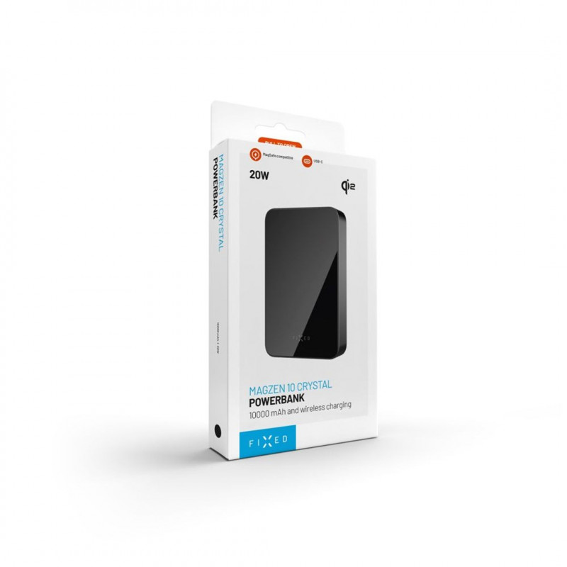 Fixed MagZen 10 Crystal nešiojamoji baterija, Qi2, 10000 mAh, juoda
