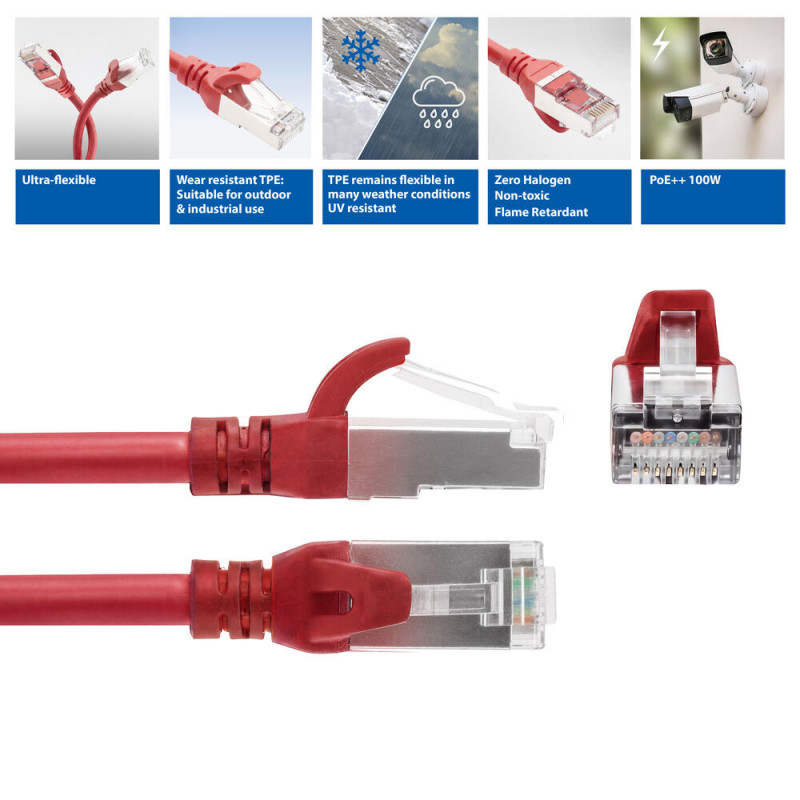 ACT FC2505 S/FTP CAT6A prijungimo kabelis, 5 m, raudonas