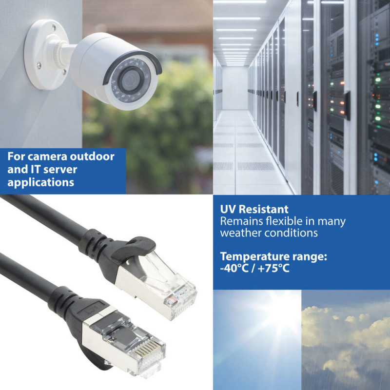 ACT FC2910 juodas S/FTP CAT6A jungiamasis kabelis 10 m, TPE, itin lankstus, RJ45 su apsauga nuo užkabinimo