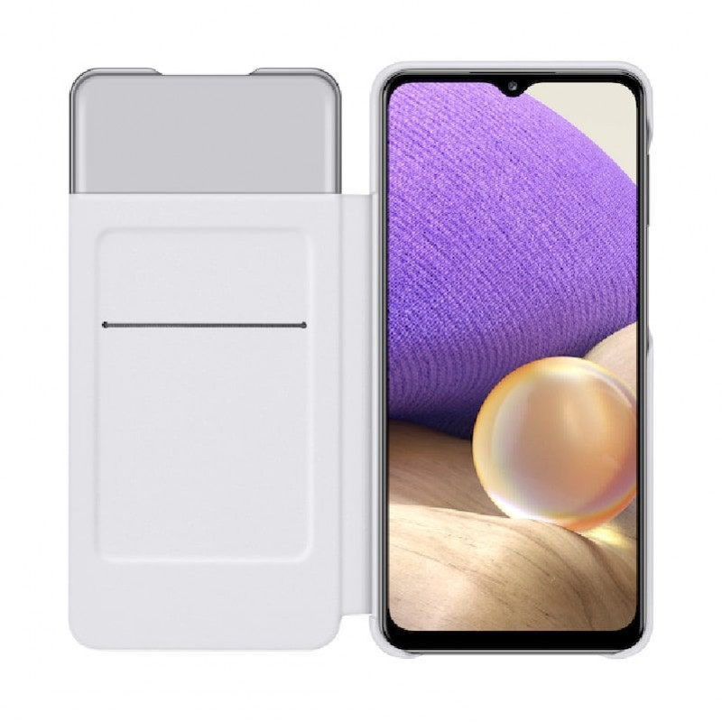 Samsung Smart S View Wallet Cover dėklas Galaxy A32 5G telefonui, baltas