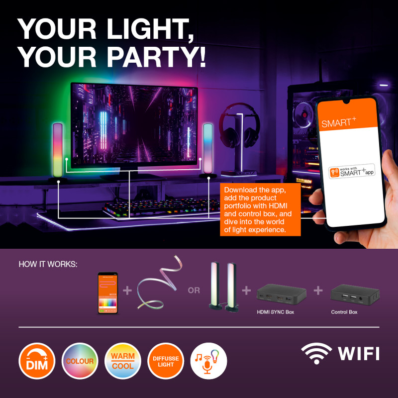 Osram SMART+ WiFi Planon Magic Panel šviestuvas 1200x300 mm, RGB+TW, reguliuojamo ryškumo, baltas, 36 W