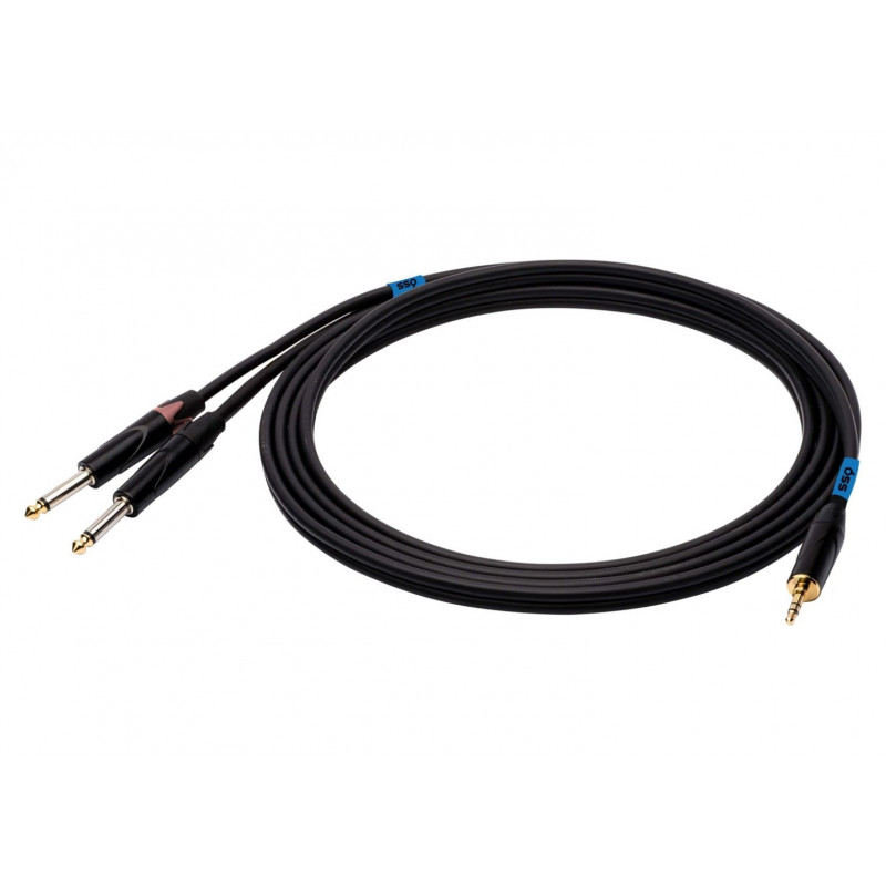 SSQ MIJM3 SS-1815 juodas audio kabelis, 3,5 mm stereo Jack į 2x 6,3 mm mono Jack, 3 m