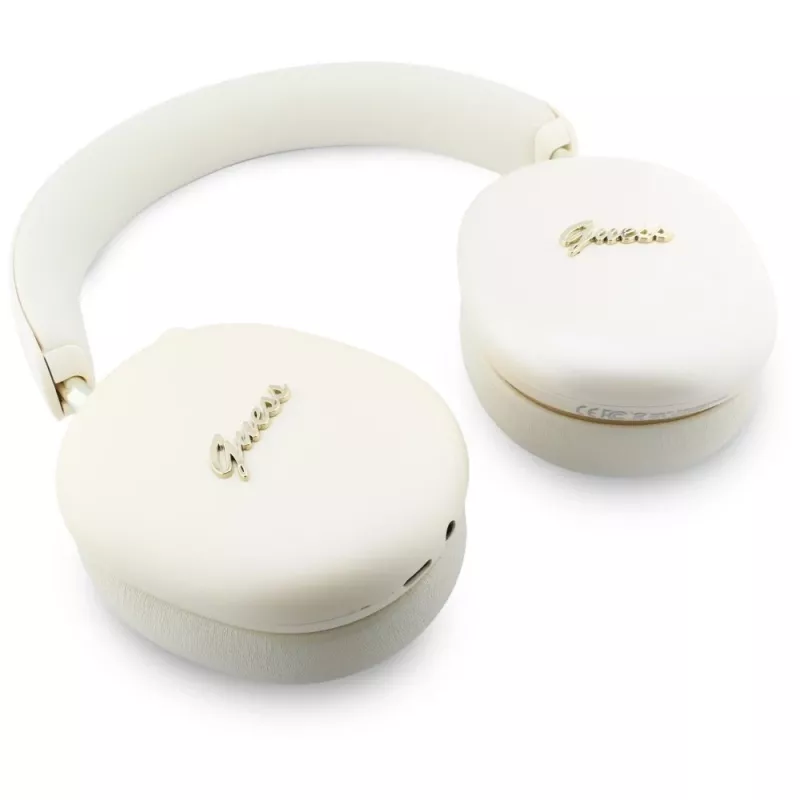 Guess GUE005824 Metallic Effect Metal Script Logo ausinės su lankeliu (Bluetooth, ENC), smėlio